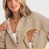 Womens Fashion 2025 Oversized Long Sleeve Hoodie Button Down V Neck Sweatshirt Side Slit Casual Pullover Tops