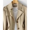 Women's Single Breasted Mid-Length Trench Coat Puff Sleeve Lapel Overcoat Windproof Classic Outerwear