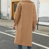 Women's Long Coat Notched Lapel Collar Double Breasted Pea Coat Winter Elegant Wool Blend Over Coats Jackets