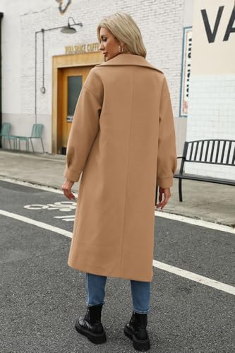 Women's Long Coat Notched Lapel Collar Double Breasted Pea Coat Winter Elegant Wool Blend Over Coats Jackets
