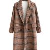 Women's Plaid Trench Coat Oversize Double Breasted Lapel Jacket Mid-Long Winter Pea Coat Overcoat