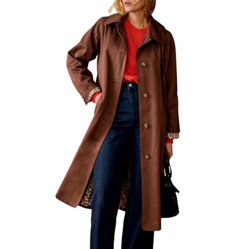 Womens Long Trench Coat Single Breasted Oversized Windproof Trendy Fall Jacket Outerwear Coats