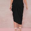 WDIRARA Women's Skirts Split Thigh Front Satin Skirt High Waist Ruched Zip Back WrapMidi Skirt