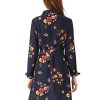 Women's Button Down Vintage Polka Dots Dresses Collar Tie Belted Floral Shirt Dress