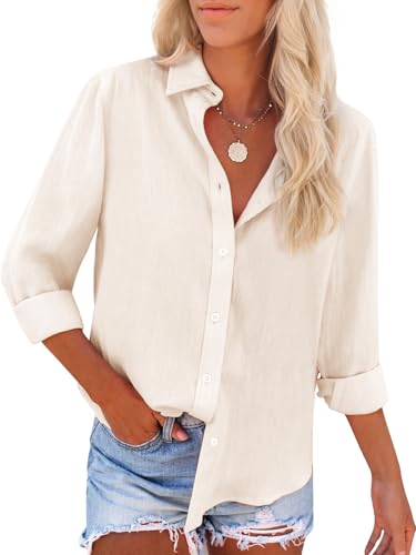 Button Down Shirts for Women Dress Shirts Long Sleeve Wrinkle-Free Blouse Casual Solid Office Work Tunic Top