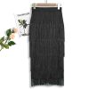 Women's High Waist Fringe Tiered Bodycon Pencil Midi Skirt