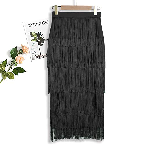Women's High Waist Fringe Tiered Bodycon Pencil Midi Skirt