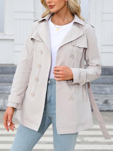 Women Trench Coat Double-Breasted Classic Lapel Long Fall Overcoat Belted Slim Winter Outerwear Coat
