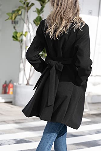 Women A Line Peacoat Dress Coat Belted Notch Lapel Overcoat Fall Winter Trench Coats
