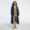 Women's Lapel Denim Trench Coat Long Sleeve Double Midi Classic Breasted Jackets With Belt