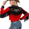 Women's Embroidered Western Long Sleeve Buttons Down Shirts Collared Retro Casual Blouses Shirts