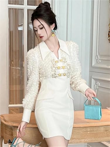 Women's Office Work Dress Mock Two Piece Shirt Dress Lapel Slim Fit Short Business Casual Pencil Skirt