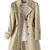 Women's Single Breasted Mid-Length Trench Coat Puff Sleeve Lapel Overcoat Windproof Classic Outerwear