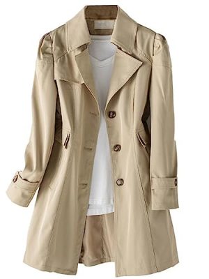 Women's Single Breasted Mid-Length Trench Coat Puff Sleeve Lapel Overcoat Windproof Classic Outerwear