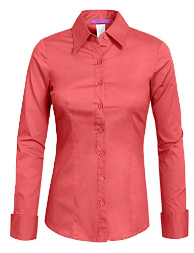 Womens Basic Solid Work Office Tailored Long Sleeve Button Down Daily Shirt (S-3XL)