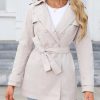 Women Trench Coat Double-Breasted Classic Lapel Long Fall Overcoat Belted Slim Winter Outerwear Coat