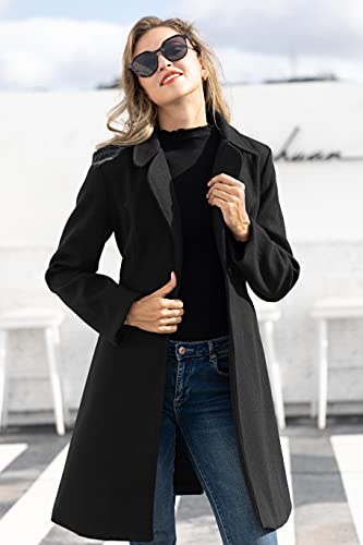 Women A Line Peacoat Dress Coat Belted Notch Lapel Overcoat Fall Winter Trench Coats