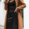 Womens Faux Suede Leather Jacket Spring and Winter Fashion Long Trench Coat, Lightweight Windbreaker