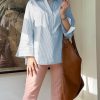 Women Button Down Shirt Casual Striped Print Dress Shirts Long Sleeve Collared Office Work Blouses Tops