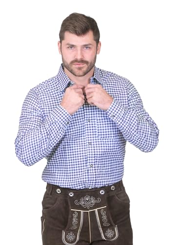 German Blue Plaid Lederhosen Longsleeve/Shortsleeve Button Down Shirt