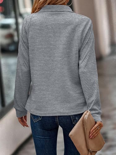 Women Tops Quarter Zip Fall Winter Tunics Casual Oversized Pullover Ribbed Quilted V Neck Collared Outfits Loose 2025