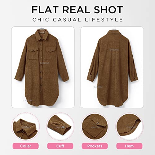 Womens Plaid Shacket Jacket Long Corduroy Shirt Casual Lapel Button Down Flannel Trench Coats