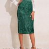 Women's High Waist Sequin Skirt Sparkly Midi Skirts Party Cocktail Bodycon Back Slit