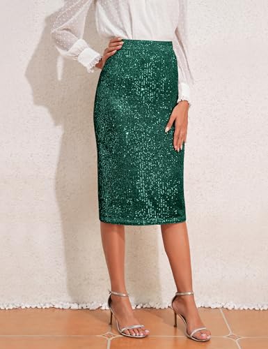 Women's High Waist Sequin Skirt Sparkly Midi Skirts Party Cocktail Bodycon Back Slit