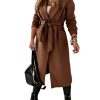 Womens Classic Coat Lapel Collar Open Front Belted Long Jacket