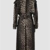 Women Long Oversized Leopard Print Trench Coat Double Breasted Vintage Lapel Outerwear With Belt