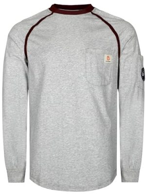 FR Shirts for Men Crew Neck Long Sleeve 5.5oz Light Weight Flame Resistant/Fire Retardant Clothing Shirt