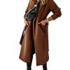 Womens Classic Coat Lapel Collar Open Front Belted Long Jacket