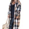 Women's Flannel Plaid Shacket Fall Oversized Long Button Down Shirt Jacket Shackets