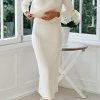 Women's Ribbed Sweater Sets Crop Top and Maxi Bodycon Skirt Sets 2 Piece Outfits