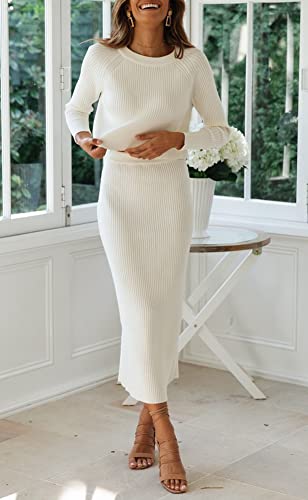 Women's Ribbed Sweater Sets Crop Top and Maxi Bodycon Skirt Sets 2 Piece Outfits