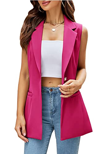 Women's Sleeveless Vest Blazer Fully Lined Spring Casual Open Front Work Office Tops Jacket Pockets