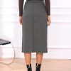 Midi Pencil Skirt for Women Fall Winter High Waisted Slit Office Work Skirts with Belt