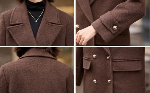 Women's 2025 Winter Double Breasted Wool Coat Warm Midi Long Dressy Trench Coat Peacoat