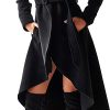 Women's Winter Wool Trench Coat Wrap Large Collar High Low Jacket Outwear with Belt