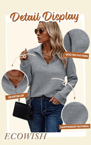 Women Tops Quarter Zip Fall Winter Tunics Casual Oversized Pullover Ribbed Quilted V Neck Collared Outfits Loose 2025