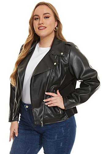 Women's Faux Leather Jackets, Zip Up Motorcycle Short PU Moto Biker Outwear Fitted Plus Size Coat