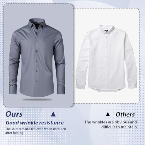 Men's Dress Shirt French Cuff Shirt for Men Slim Fit Stretch Spread Collar with Metal Cufflink