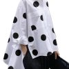 Women's 2025 Loose Flowy Blouse Tops Polka Dot Long Sleeve Button Down Side Slit High Low Hem Tunic Shirt