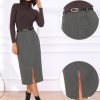 Midi Pencil Skirt for Women Fall Winter High Waisted Slit Office Work Skirts with Belt