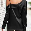 Women's Satin-Silk-Tops Sexy Off The Shoulder Dressy Blouse for Party Casual Long-Sleeve Elegant Shirt