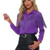 Women's Western Fringe Blouse Long Sleeve Button Down Disco Cowgirl Shirts