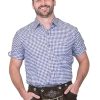 German Blue Plaid Lederhosen Longsleeve/Shortsleeve Button Down Shirt