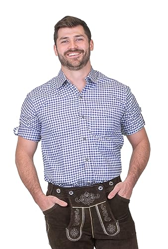 German Blue Plaid Lederhosen Longsleeve/Shortsleeve Button Down Shirt