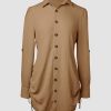 Women Shirt Dress 2025 Long Sleeve Button Down Blouses Side Drawstring Mini Dresses