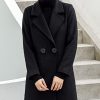 Womens Elegant Notched Collar Button Wool Blend Solid Long Pea Coat Overcoat